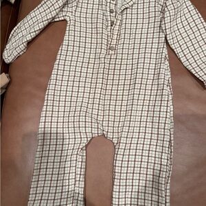 Quincy Mae Cream and Brown Checkered Bodysuit